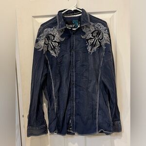 Roar Buckle  Navy Men's Embroidered Button-Up